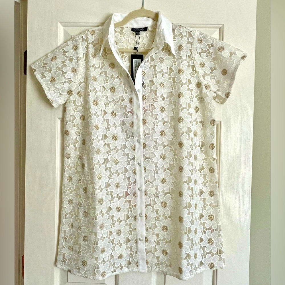 NWT Nasty Gal Daisy Lace Glitter Cover Up Shirt Dress